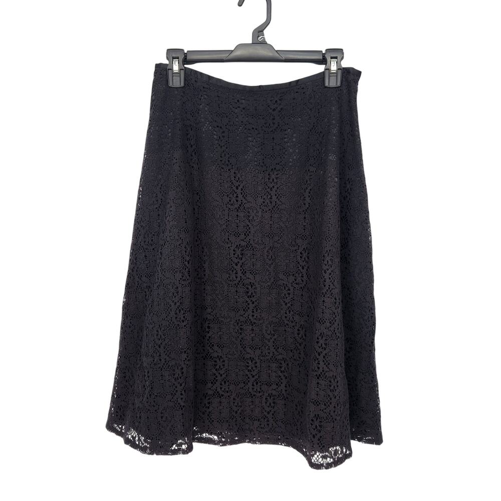 NWT VTG. Talbots Black‎ Lace Floral Overlay A-line Midi Y2K Skirt Women's 6